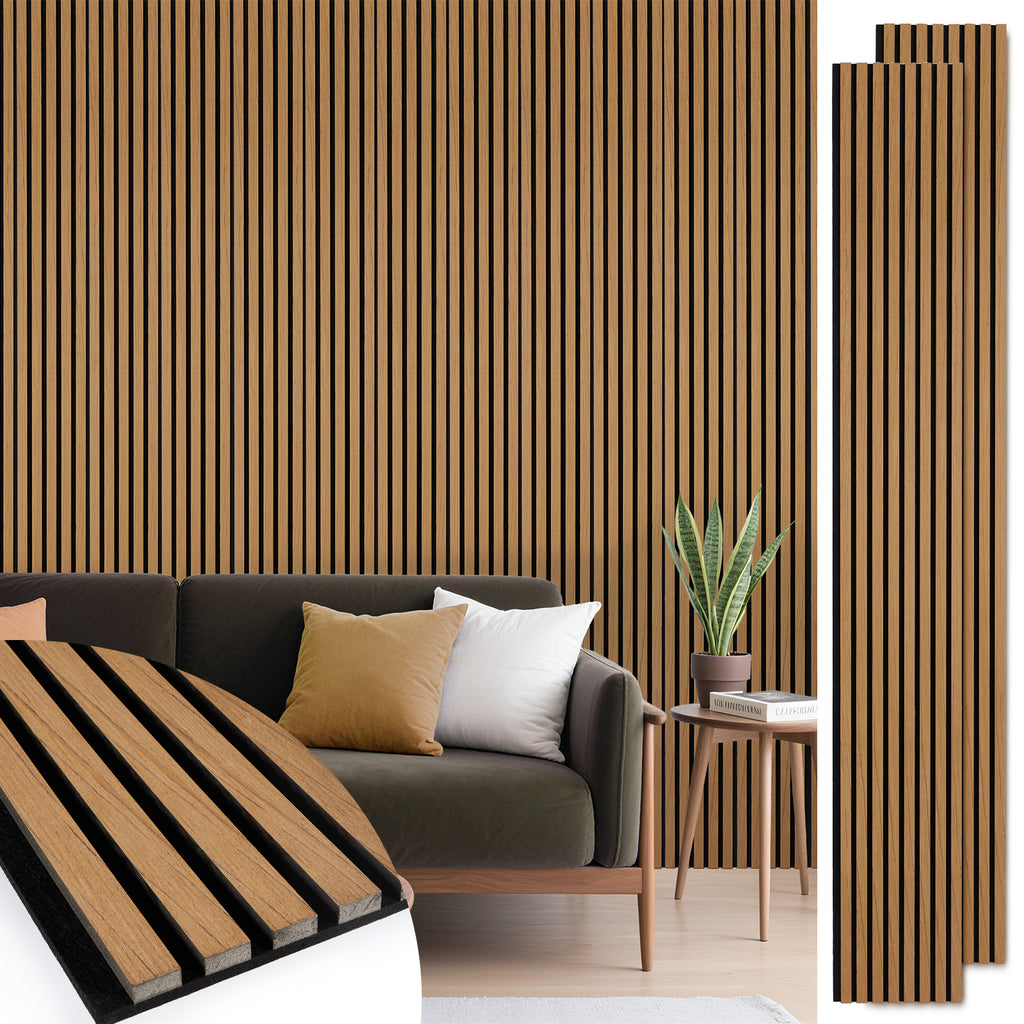 Acoustic Wood Slat Panels 2 Pack 106" x 12.6",Teak