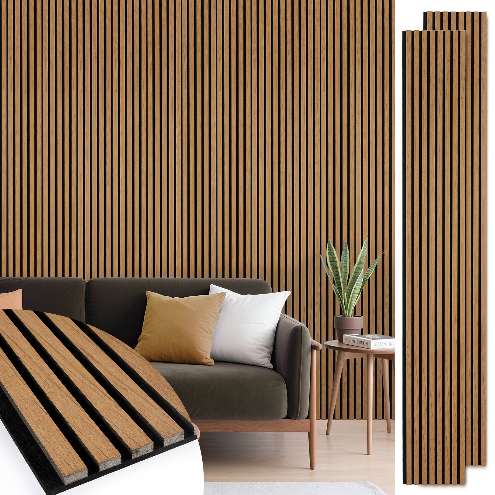 Acoustic Wood Slat Panels 2 Pack 106" x 12.6",Teak