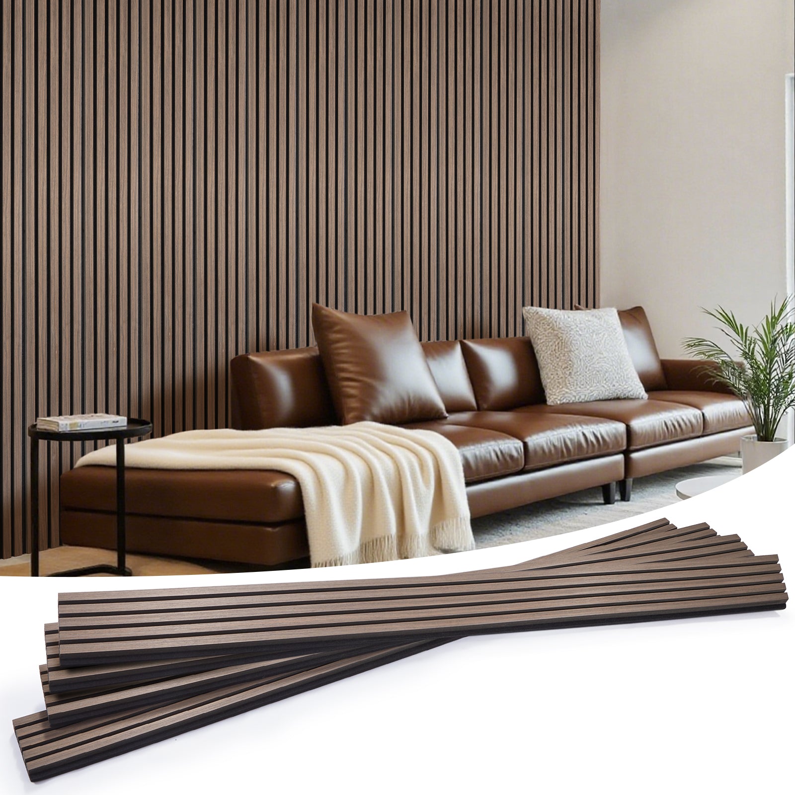 Acoustic Wood Slat Panels 4 Pack 106" x 12.6", Walnut