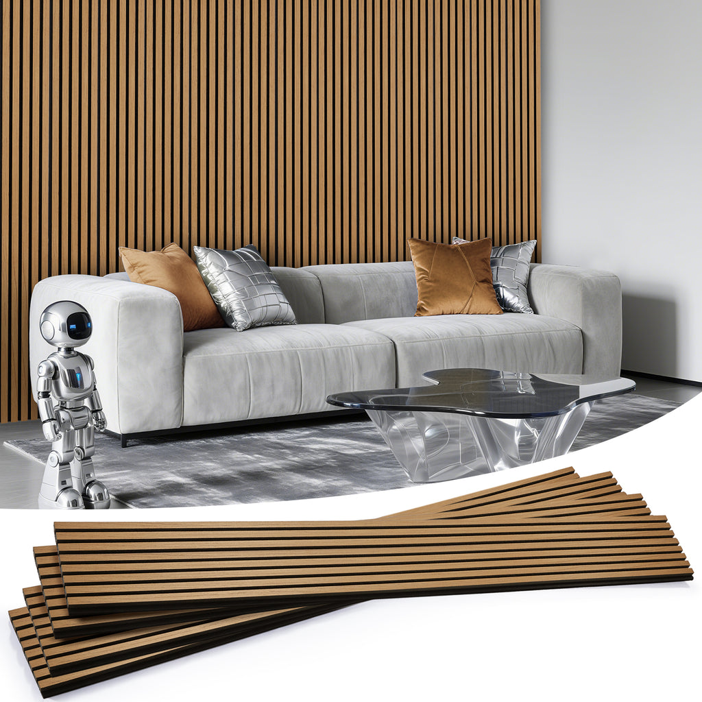 Acoustic Wood Slat Panels 2 Pack 106" x 12.6",Teak