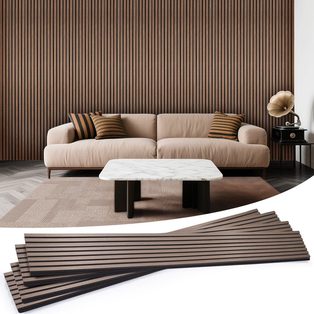 Acoustic Wood Slat Panels 2 Pack 106" x 12.6",Walnut