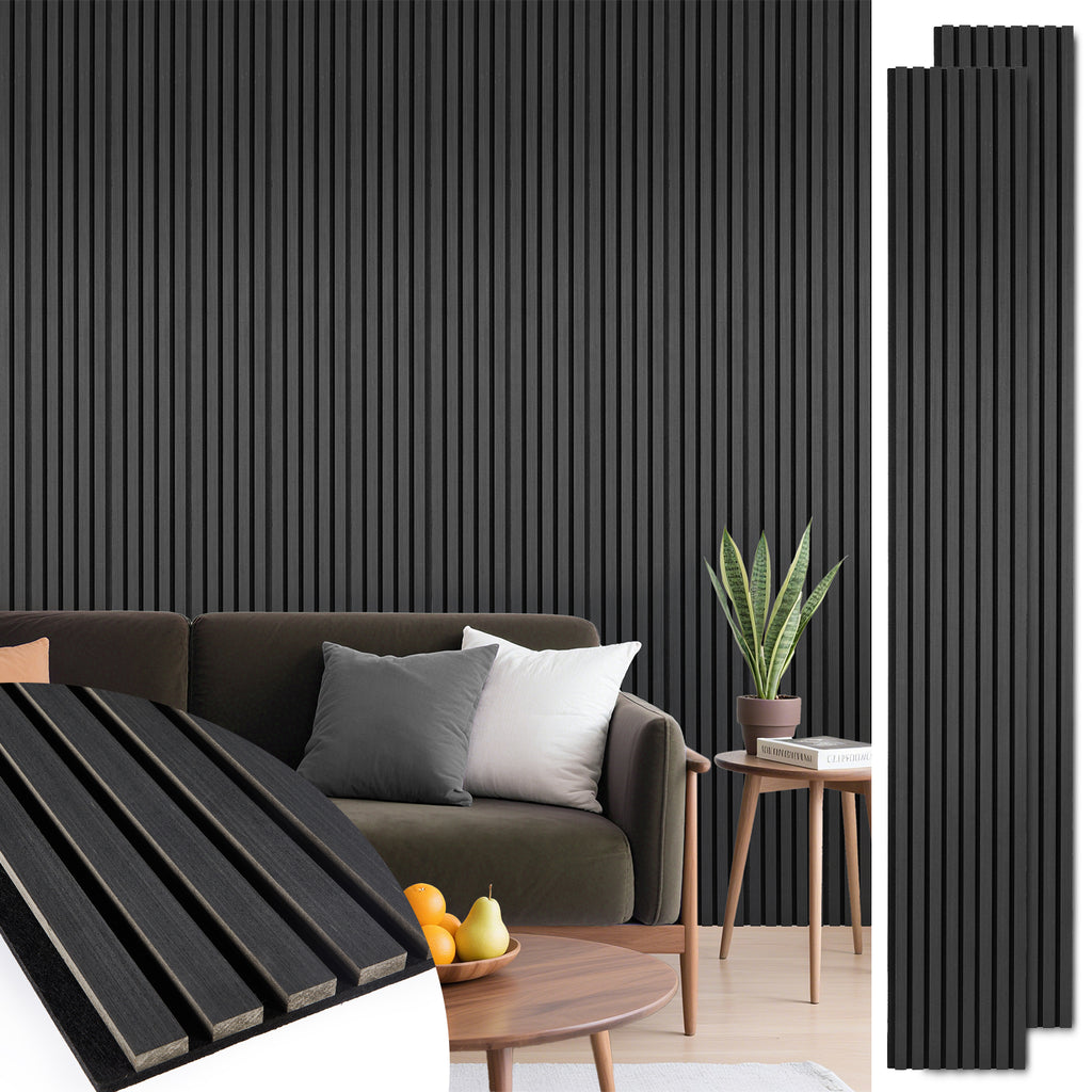Acoustic Wood Slat Panels 2 Pack 106" x 12.6",Black