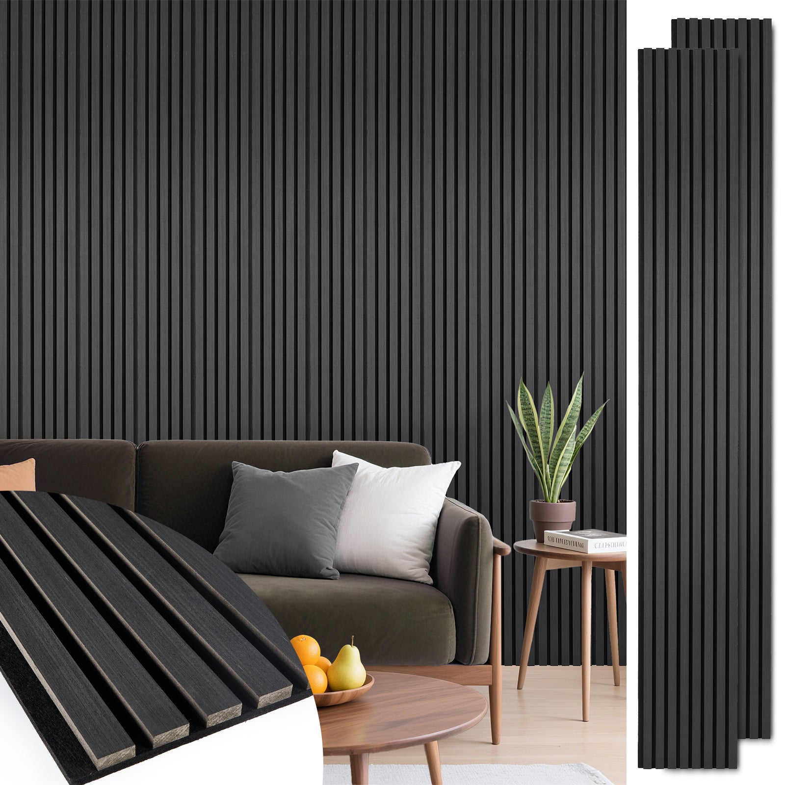 Acoustic Wood Slat Panels 2 Pack 106" x 12.6",Black