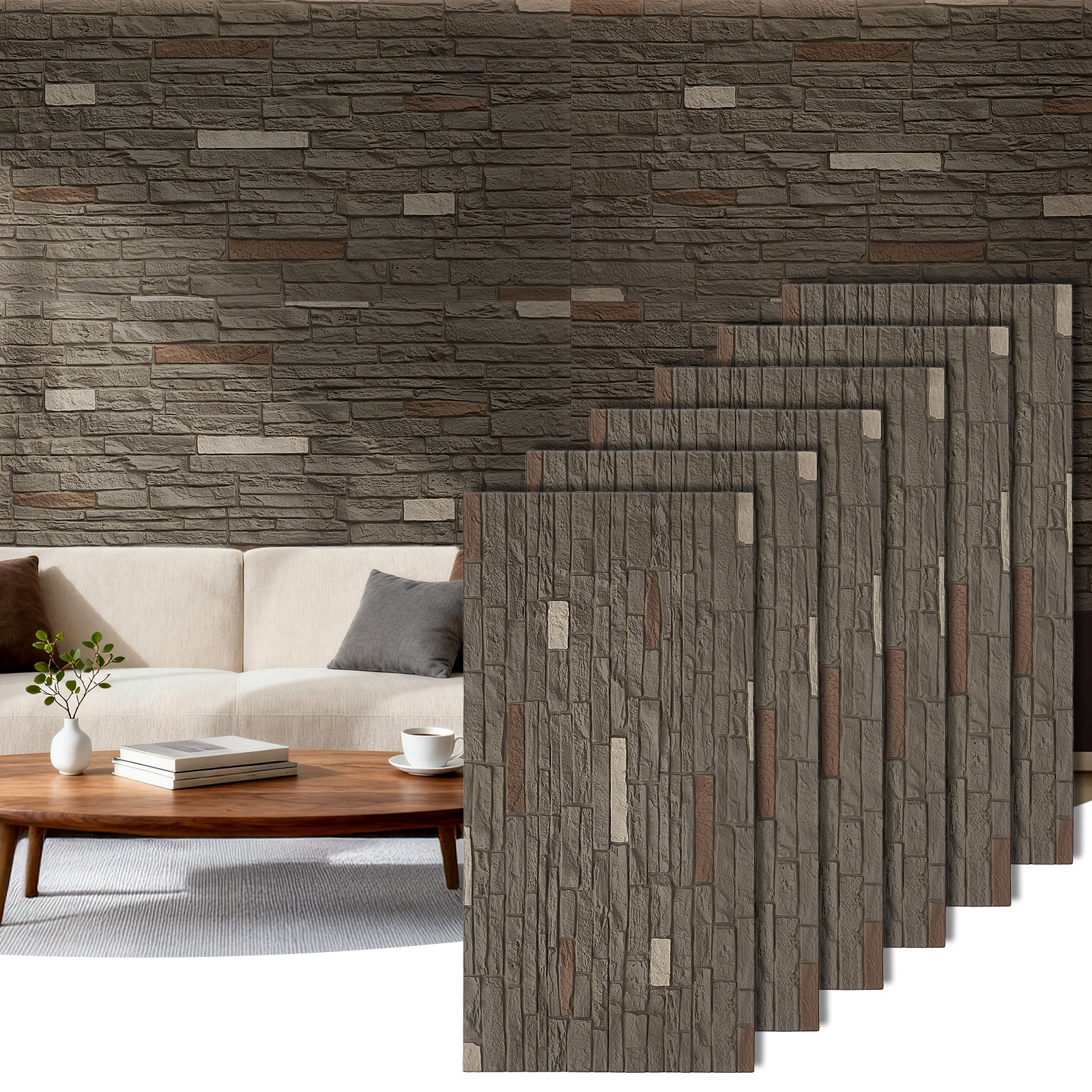 Faux Stone Brick Wall Panels, 6-Pack for Exterior & Interior
