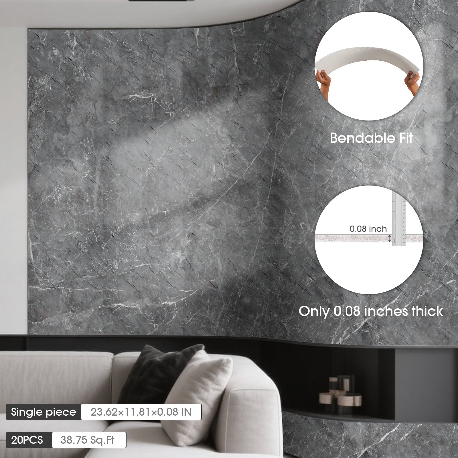 Natural Flexible Soft Stone Wall Panel, 20-Pack- Black