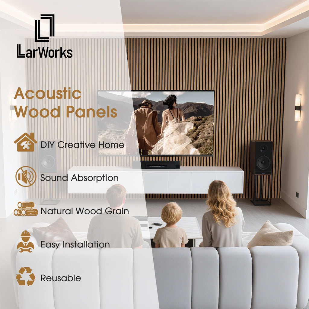 Acoustic Wood Slat Panels 2 Pack 106" x 12.6",Teak