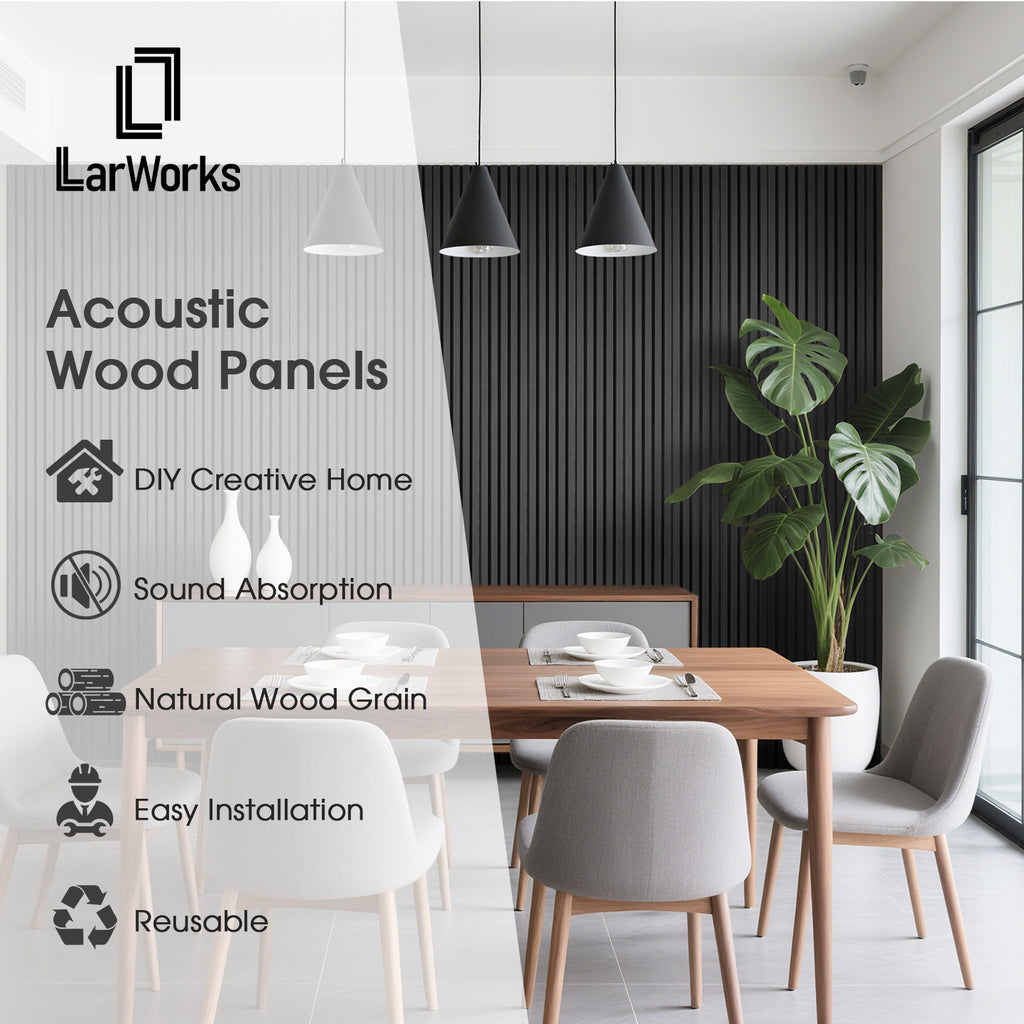 Acoustic Wood Slat Panels 2 Pack 106" x 12.6",Black