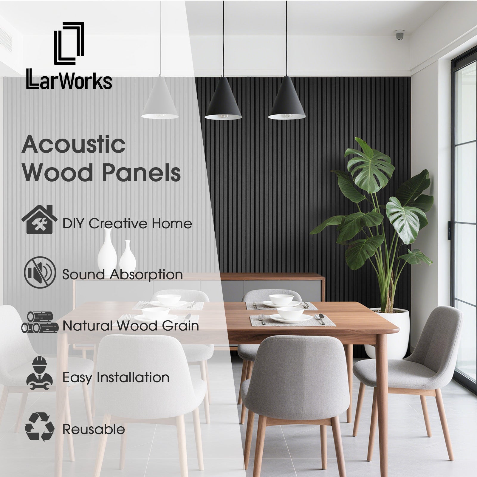 Acoustic Wood Slat Panels 2 Pack 106" x 12.6",Black