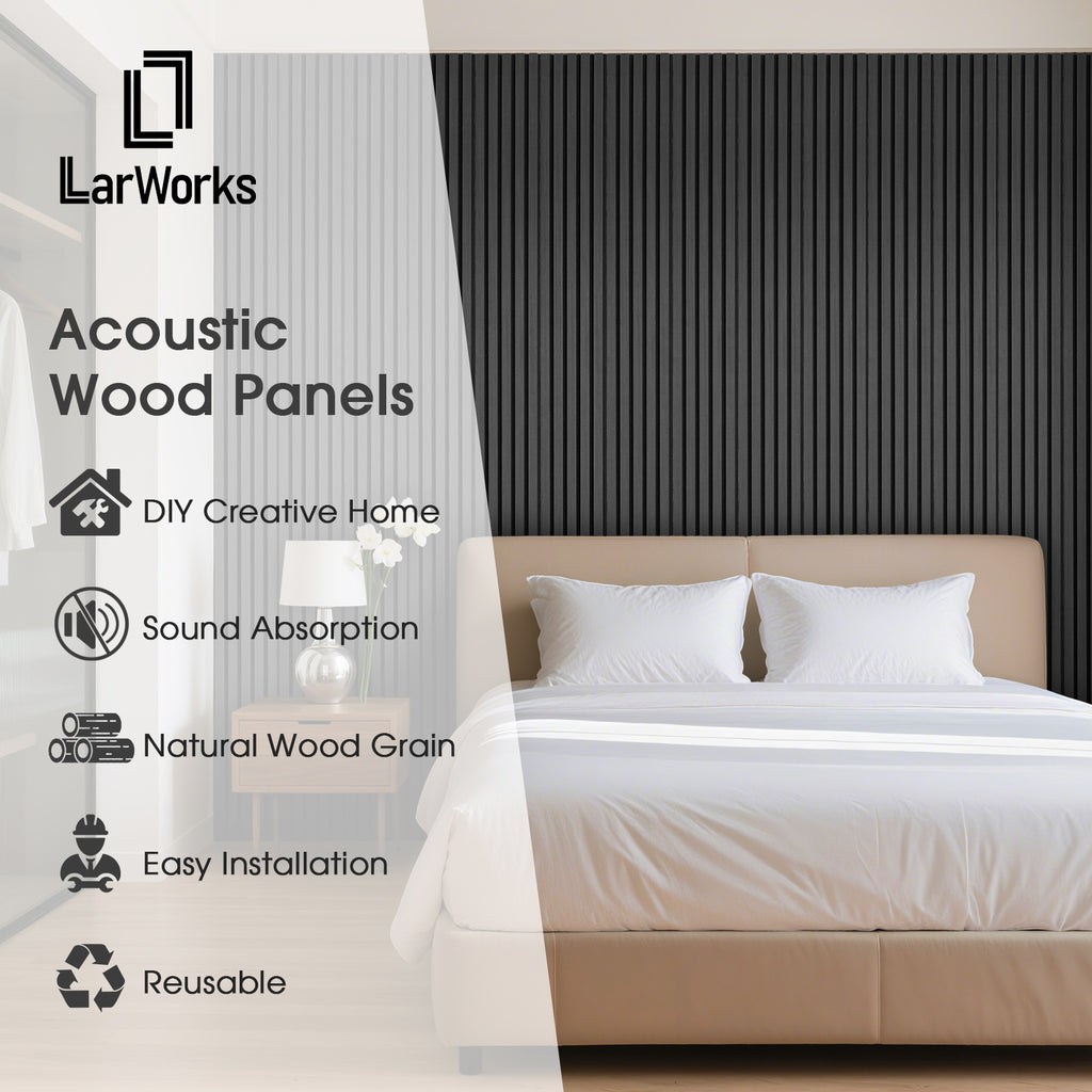 Acoustic Wood Slat Panels 4 Pack 106" x 12.6",Black