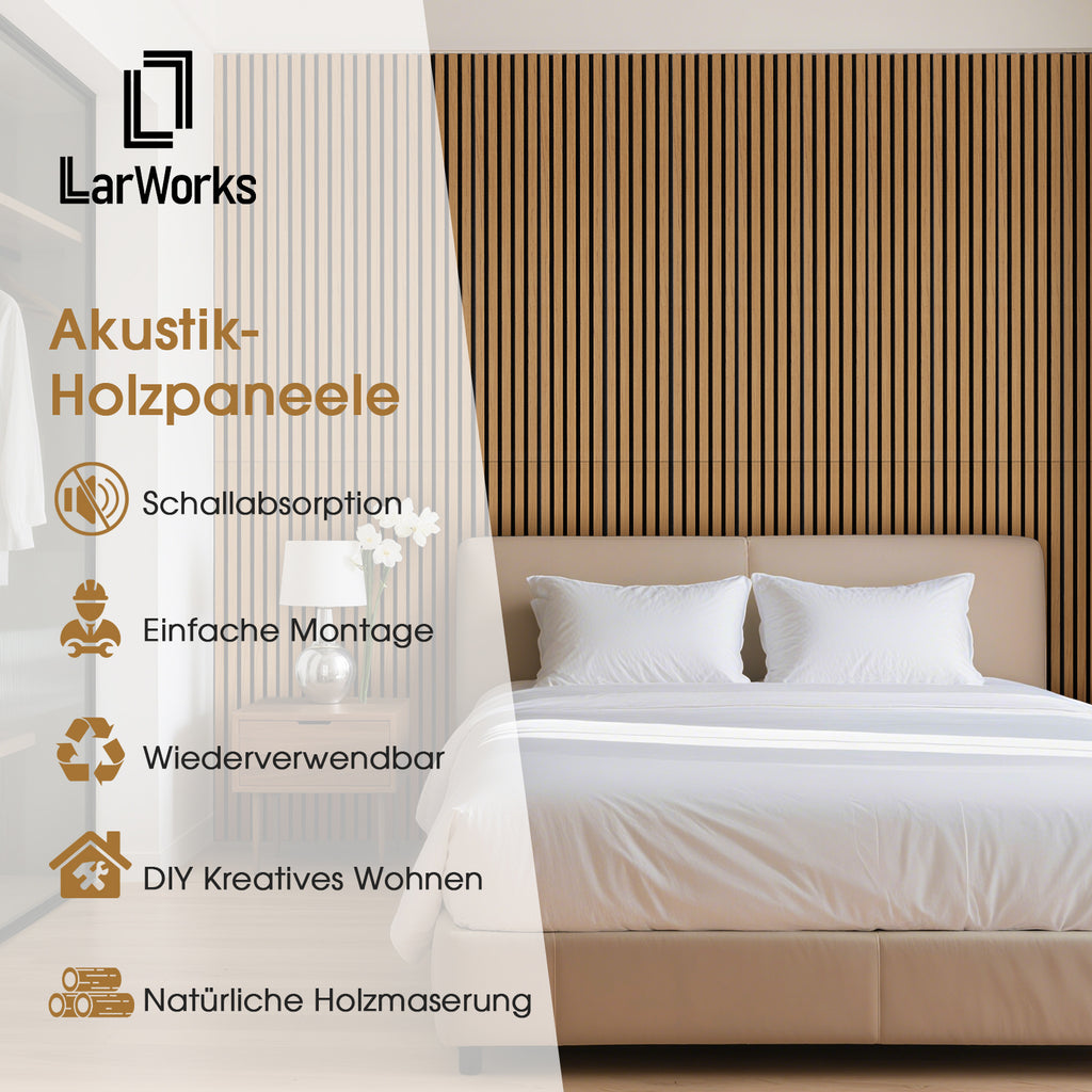 Akustikpaneele Holz, 4 Stück 120x60cm (2,88㎡), Wandpaneele Holzoptik, Hervorragende Schallabsorption, Geeignet für Wohnräume, Wanddekoration, Wandverkleidung-Teak