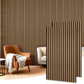 Akustikpaneele Holz, 4 Stück 120x60cm (2,88㎡), Wandpaneele Holzoptik, Hervorragende Schallabsorption, Geeignet für Wohnräume, Wanddekoration, Wandverkleidung-Teak
