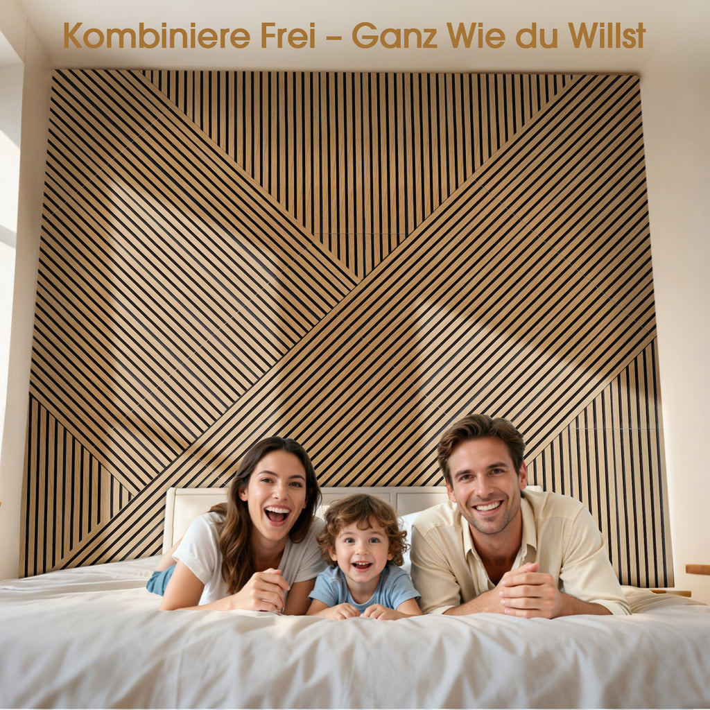 Akustikpaneele Holz, 4 Stück 120x60cm (2,88㎡), Wandpaneele Holzoptik, Hervorragende Schallabsorption, Geeignet für Wohnräume, Wanddekoration, Wandverkleidung-Teak