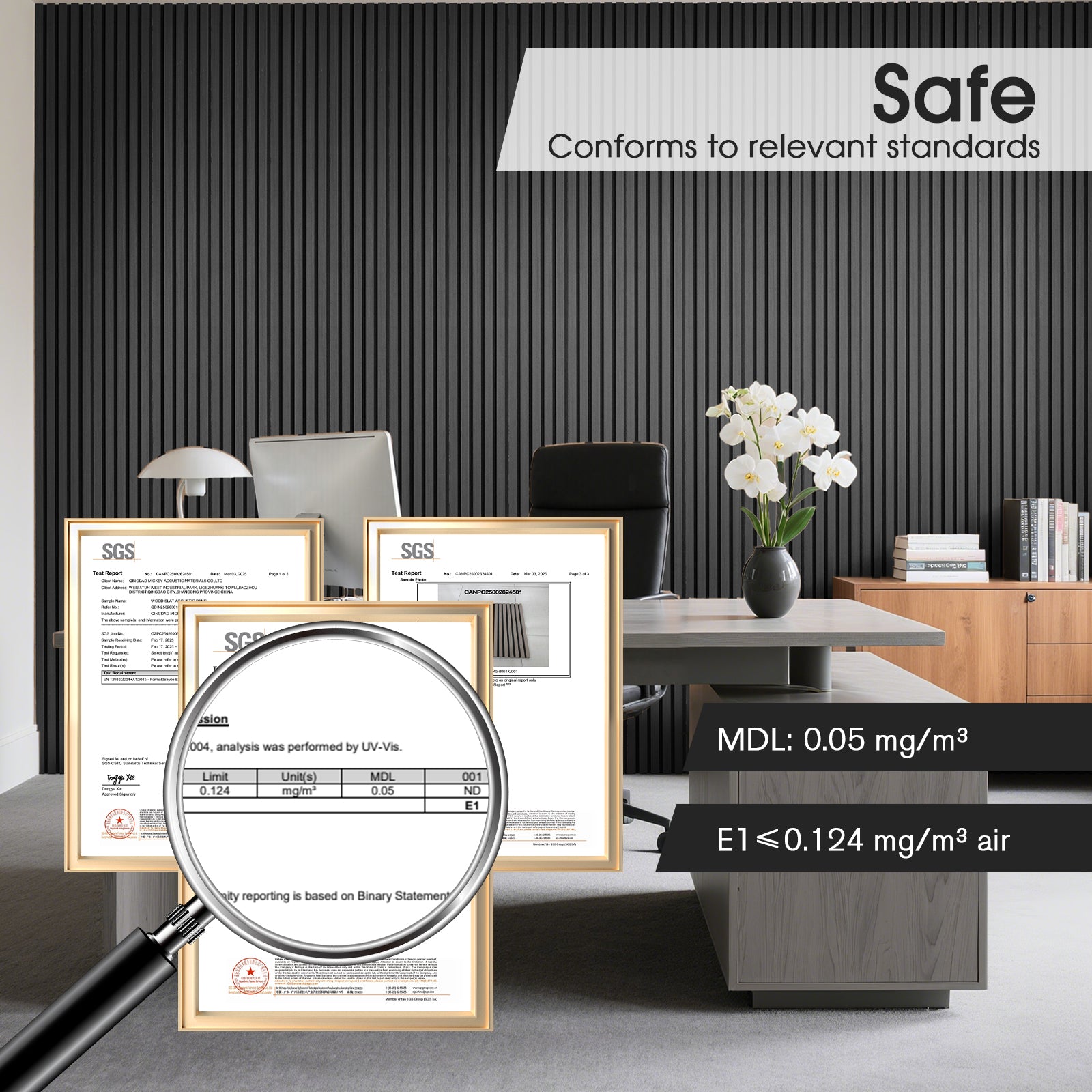 Acoustic Wood Slat Panels 2 Pack 106" x 12.6",Black