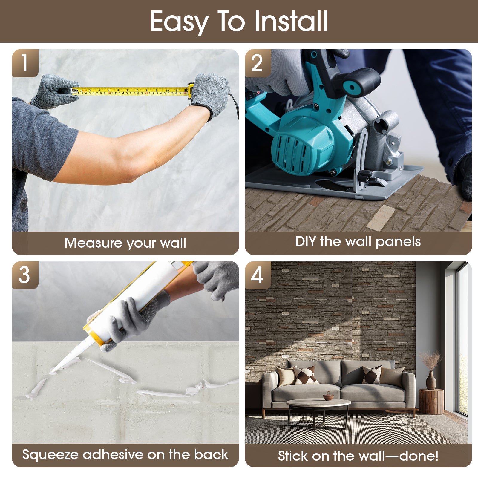 Faux Stone Brick Wall Panels, 6-Pack for Exterior & Interior