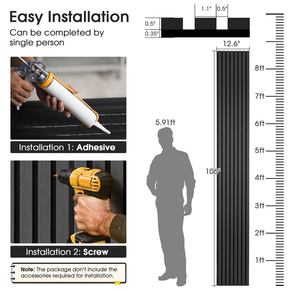 Acoustic Wood Slat Panels 4 Pack 106" x 12.6",Black