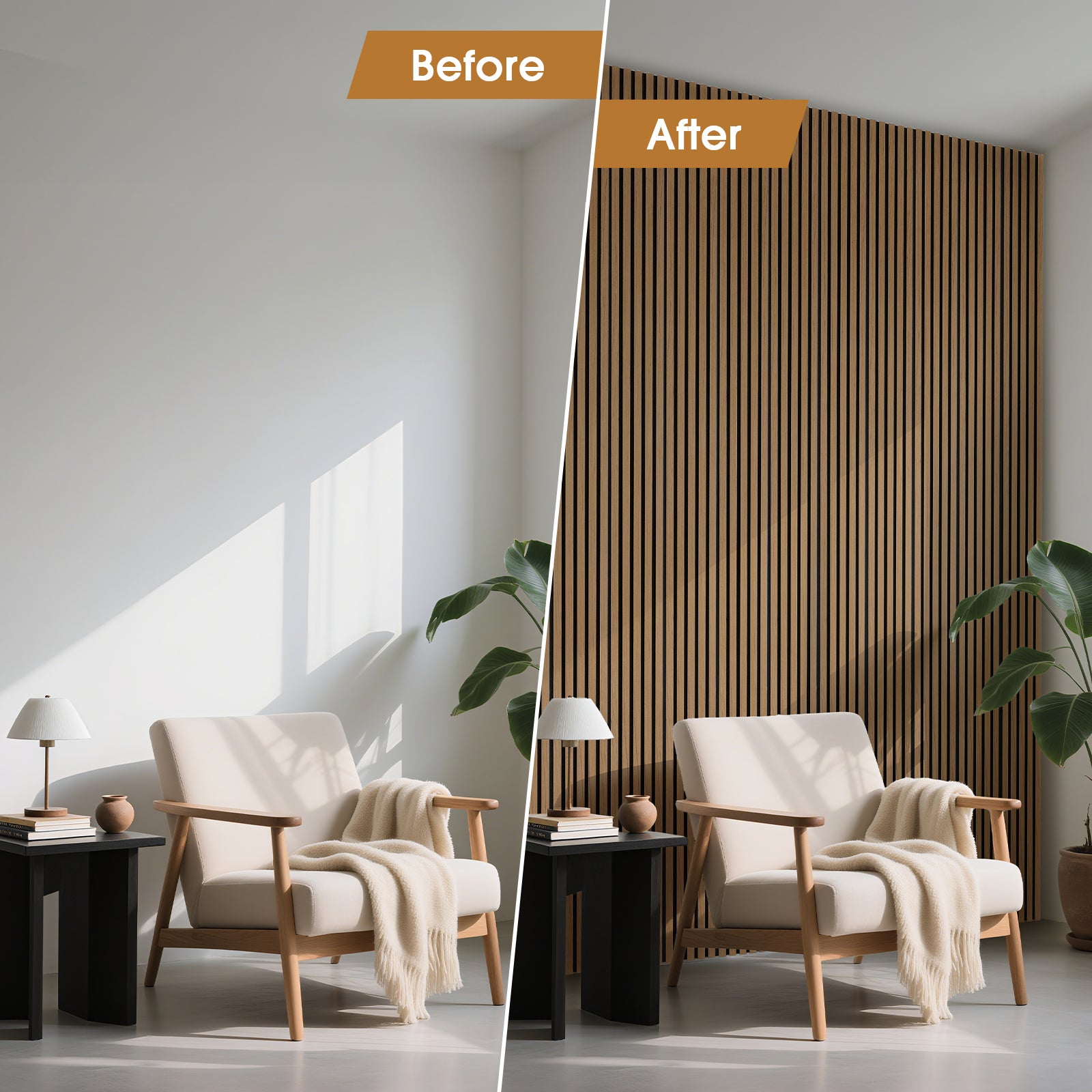 Acoustic Wood Slat Panels 2 Pack 106" x 12.6",Teak