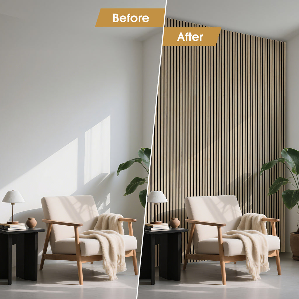 Acoustic Wood Slat Panels 2 Pack 106" x 12.6",Oak