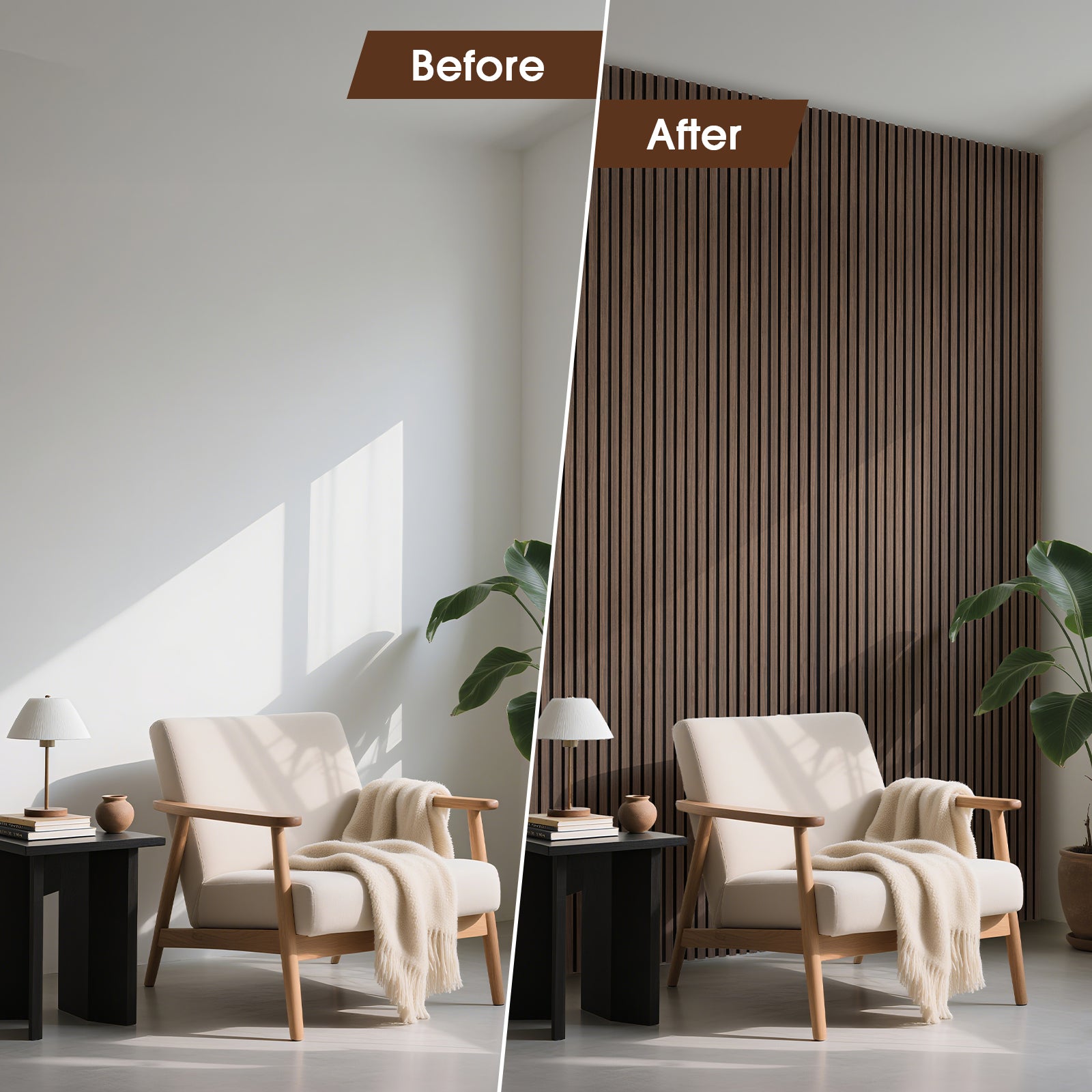 Acoustic Wood Slat Panels 2 Pack 106" x 12.6",Walnut