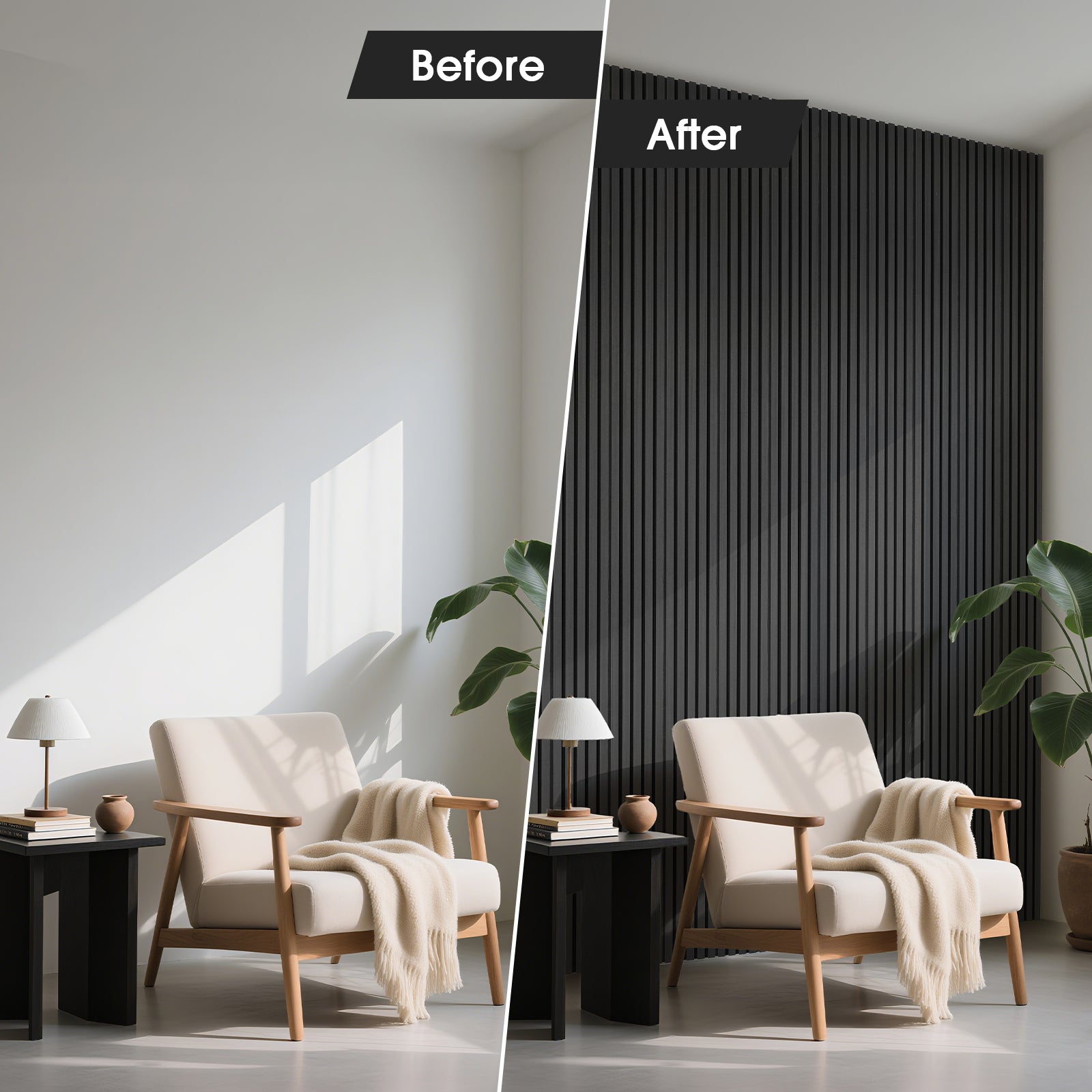 Acoustic Wood Slat Panels 2 Pack 106" x 12.6",Black